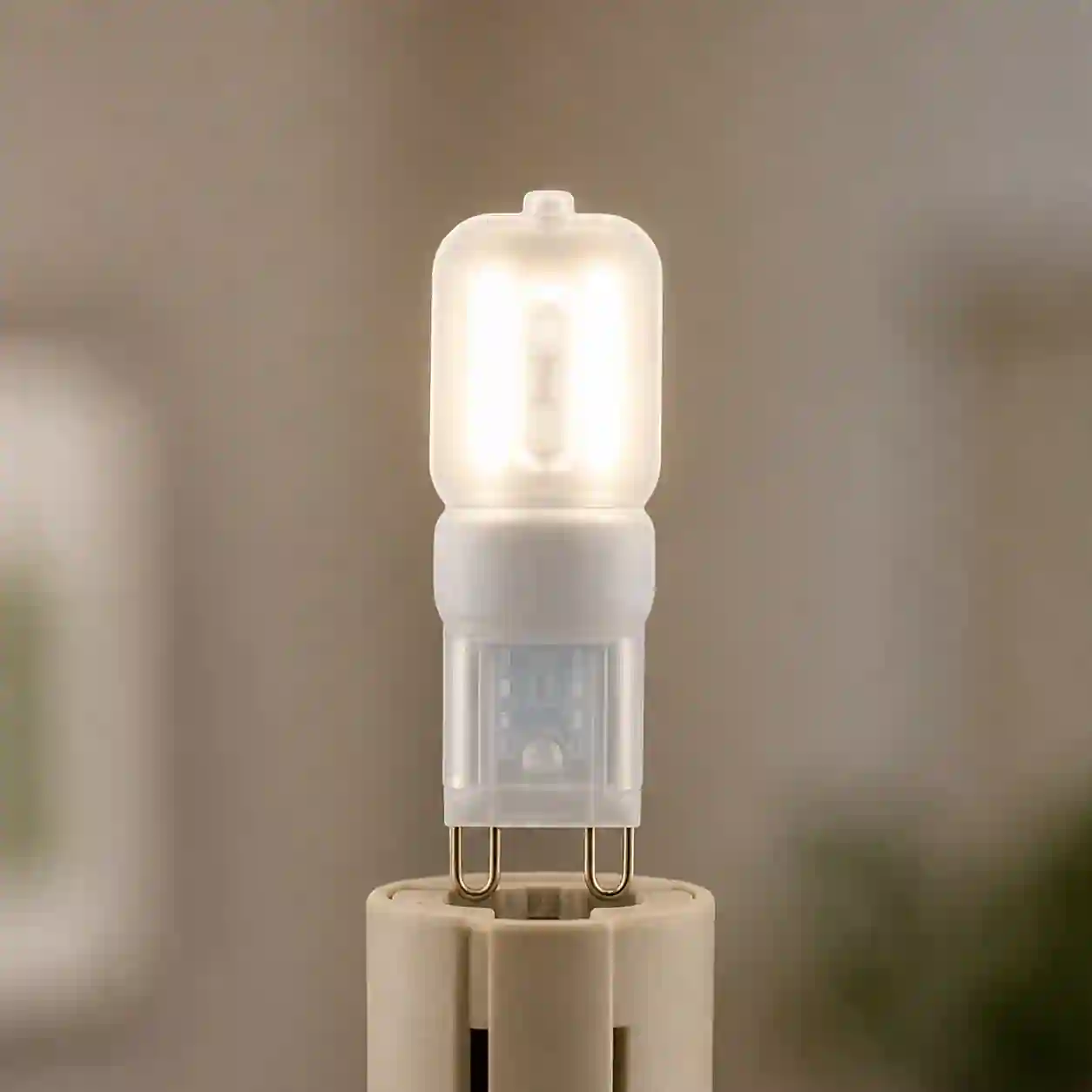 LED žárovka G9 rozsvícená s viditelným rozptylem světla